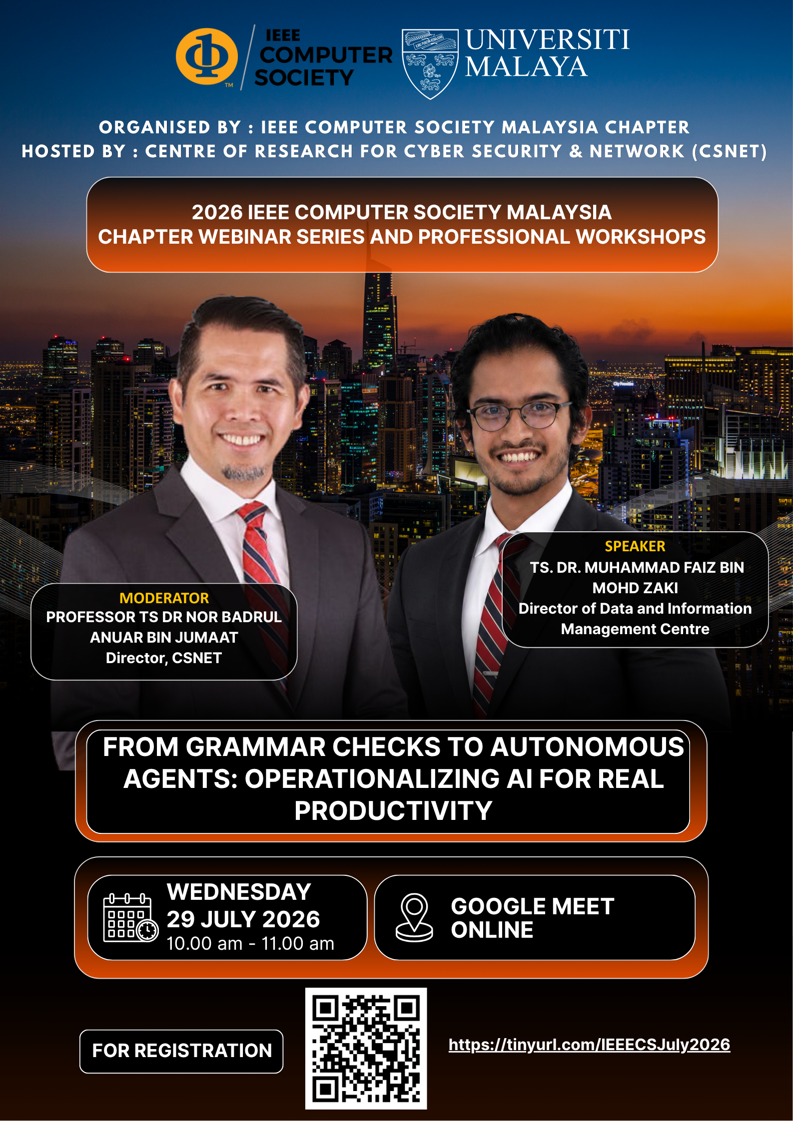 Poster for the 2026 IEEE Computer Society Malaysia Chapter Webinar Series on Agentic AI, 29 July 2026